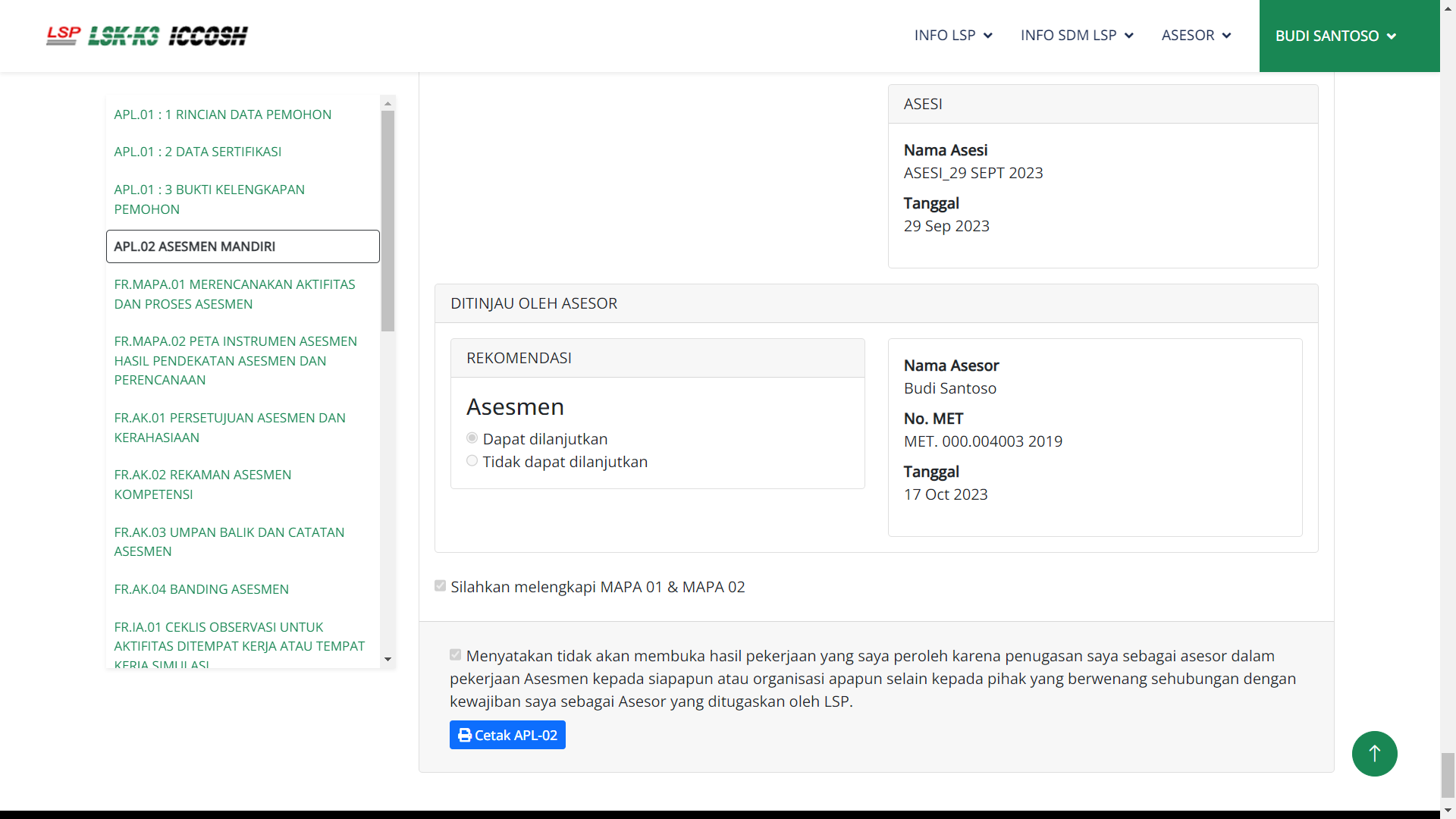 E-Assessment LSP LSK-K3 ICCOSH